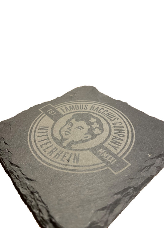 Schiefer Untersetzer - Bacchus MITTELRHEIN Logo - FAMOUS BACCHUS COMPANY