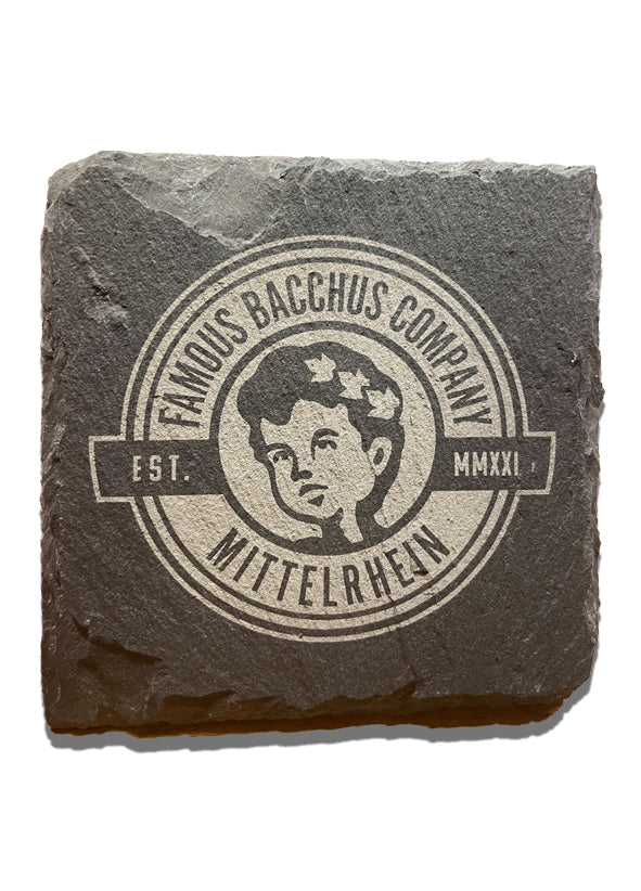 Schiefer Untersetzer - Bacchus MITTELRHEIN Logo - FAMOUS BACCHUS COMPANY